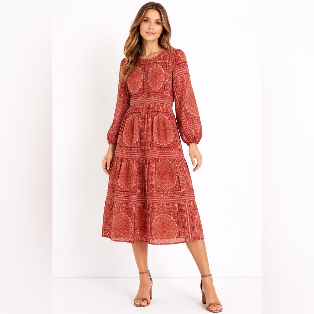 Nwot Chic Long Sleeve Patterned Dress